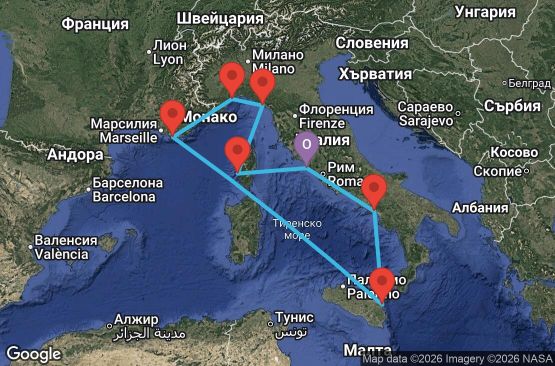 Маршрут на круиз 8 дни Италия, Франция - CIV08A0T
