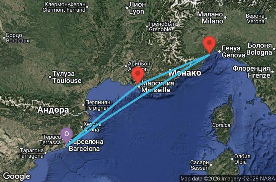 Маршрут на круиз 3 дни Испания, Франция, Италия - BCN03A4N
