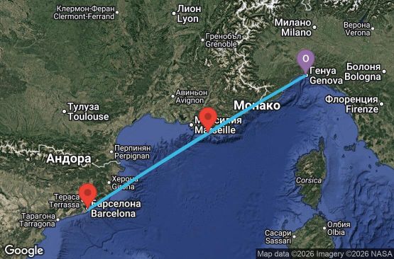 Маршрут на круиз 3 дни Италия, Франция, Испания - GOA03A0R