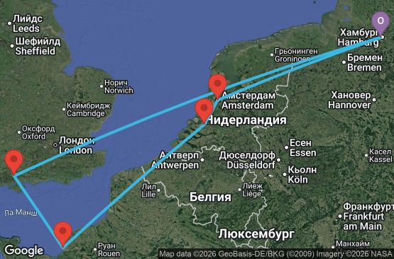 Маршрут на круиз 7 дни Германия, Великобритания, Франция, Нидерландия - HAM07A0K