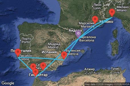 Маршрут на круиз 10 дни Испания, Португалия, Мароко, Франция, Италия - BCN10A1O