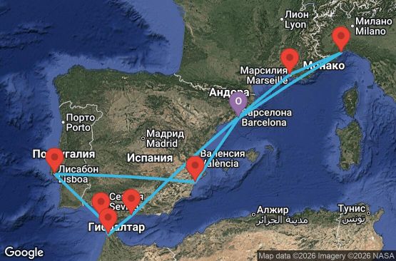 Маршрут на круиз 10 дни Испания, Португалия, Мароко, Франция, Италия - BCN10A1O