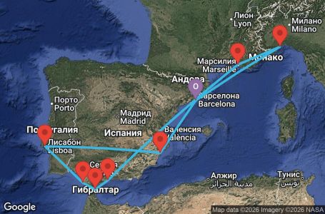 Маршрут на круиз 10 дни Испания, Португалия, Гибралтар, Франция, Италия - BCN10A1M