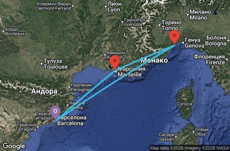 Маршрут на круиз Spain, France, Italy - BCN04A5H