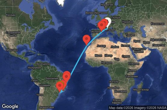 Маршрут на круиз 17 дни Италия, Франция, Испания, Бразилия - UYV2