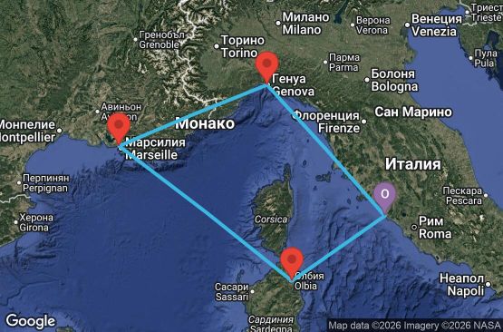 Маршрут на круиз 4 дни Италия, Франция - UZCJ