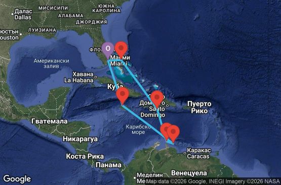 Маршрут на круиз 9 дни Южни Кариби от Маями - GEMS09CNNMIAMIA