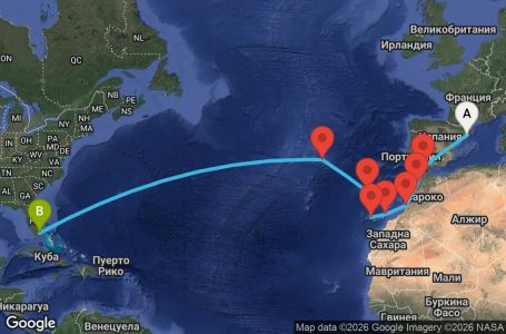 Маршрут на круиз 16 дни Преход между два континента - GEMT16CNNBCNMIA