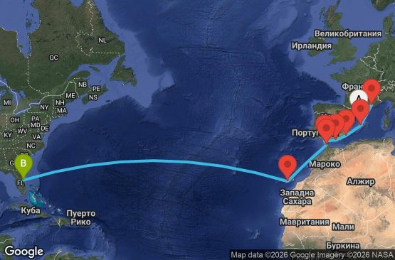 Маршрут на круиз 16 дни Преход между два континента - ESCP16CNNBCNPCV