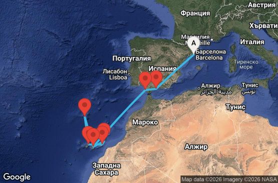 Маршрут на круиз 12 дни Испания, Португалия - BCN12A12