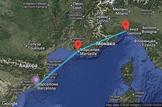 Маршрут на круиз 4 дни Испания, Франция, Италия - BCN04A5I