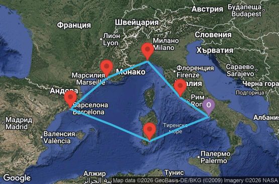 Маршрут на круиз 7 дни Италия, Франция, Испания - NAP07A2U