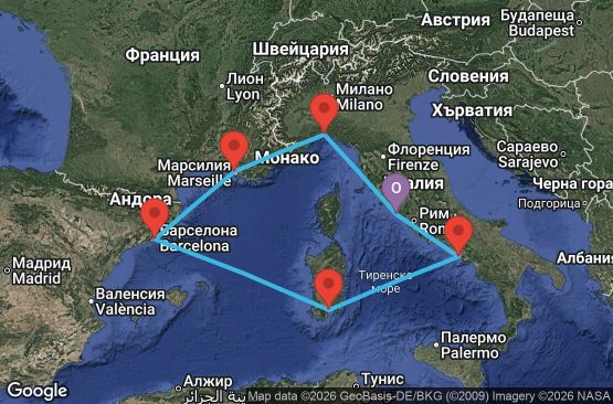 Маршрут на круиз 7 дни Италия, Франция, Испания - CIV07AAV