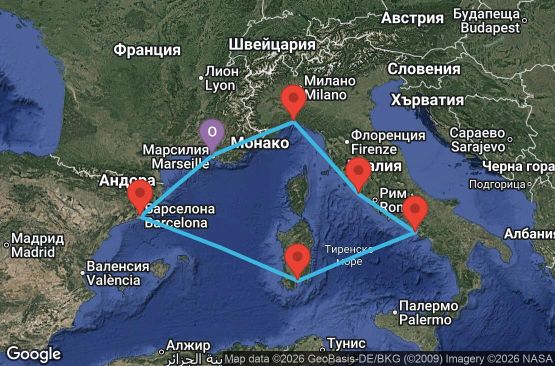 Маршрут на круиз 7 дни Франция, Испания, Италия - MRS07AAD