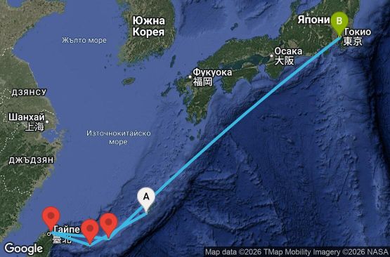 Маршрут на круиз 6 дни Япония, Тайван - UZET