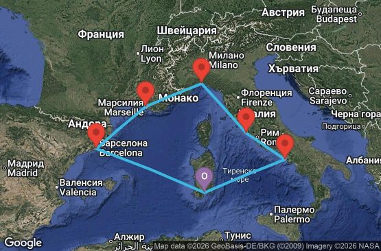 Маршрут на круиз 7 дни Италия, Франция, Испания - CAG07A2H