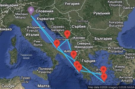 Маршрут на круиз 14 дни Италия, Гърция, Черна гора - PMA14A4B