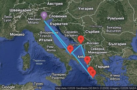 Маршрут на круиз 7 дни Италия, Черна гора, Гърция - PMA07A34