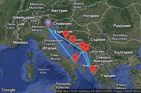 Маршрут на круиз 7 дни Италия, Хърватия, Гърция, Черна гора - PMA07A33