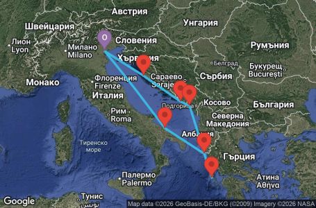 Маршрут на круиз 7 дни Италия, Гърция, Черна гора, Хърватия - PMA07A30