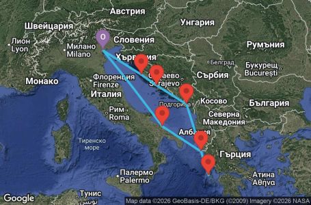 Маршрут на круиз 7 дни Италия, Гърция, Черна гора, Хърватия - PMA07A38