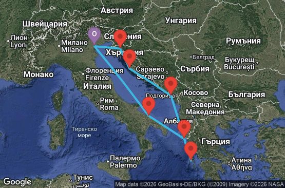 Маршрут на круиз 7 дни Италия, Гърция, Черна гора, Хърватия - PMA07A37