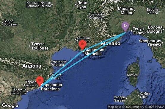 Маршрут на круиз 4 дни Италия, Испания, Франция - SVN04A2Y