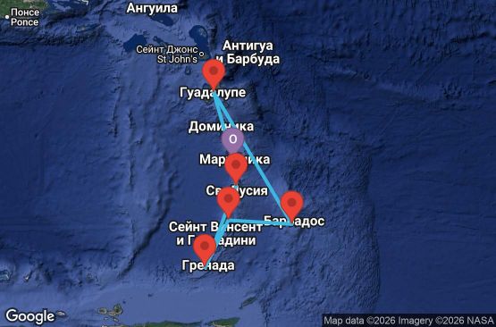 Маршрут на круиз 7 дни Мартиника, Гваделупа, Барбадос, Сейнт Винсент и Гренадини, Гренада, Сейнт Лусия - UZFO