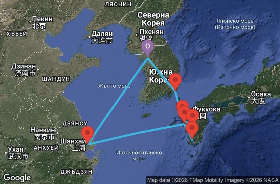 Маршрут на круиз 11 дни Южна Корея, Япония, Китай - INC11A02