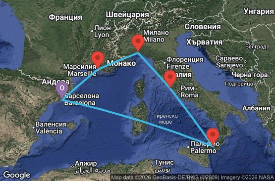 Маршрут на круиз 6 дни Испания, Франция, Италия - UZHI