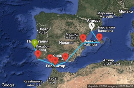 Маршрут на круиз 7 дни Западно Средиземноморие от Барселона - DAWN07CNNTARLIS