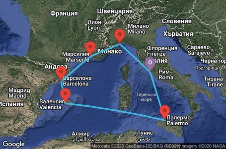 Маршрут на круиз 7 дни Италия, Франция, Испания - CIV07ABB