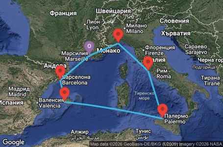 Маршрут на круиз 7 дни Франция, Испания, Италия - MRS07AAS