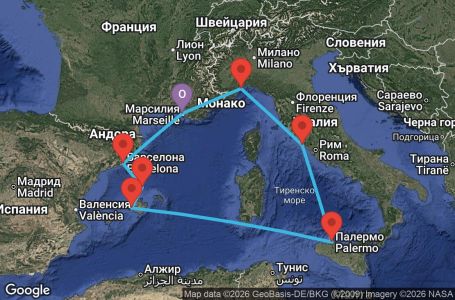 Маршрут на круиз 7 дни Франция, Испания, Италия - MRS07AAU