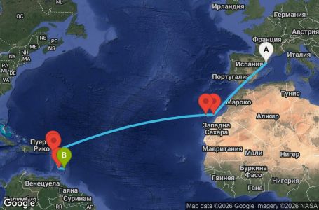 Маршрут на круиз 14 дни Испания, Нидерландски Антили, Сейнт Китс и Невис, Сейнт Винсент и Гренадини, Барбадос - UZGQ