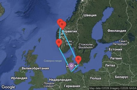 Маршрут на круиз 7 дни Германия, Дания, Норвегия - KEL07A32