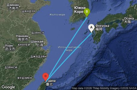 Маршрут на круиз 4 дни Япония, Тайван, Южна Корея - NGS04A00