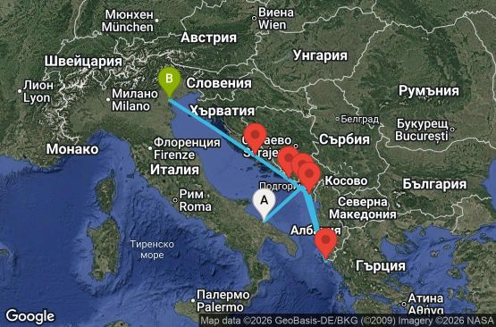 Маршрут на круиз 6 дни Италия, Черна гора, Гърция, Хърватия - BRI06A0O