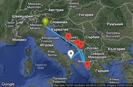 Маршрут на круиз 6 дни Италия, Черна гора, Гърция, Хърватия - BRI06A0P