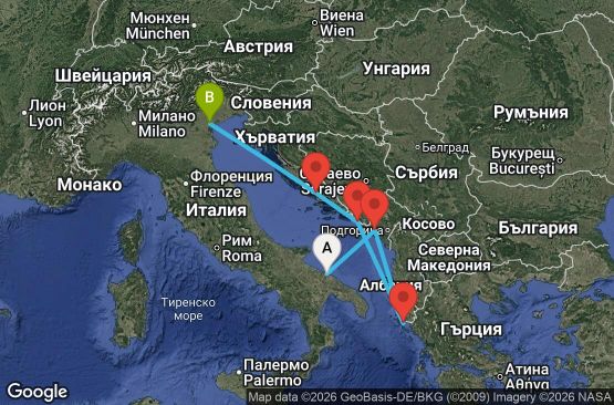 Маршрут на круиз 6 дни Италия, Черна гора, Гърция, Хърватия - BRI06A0P