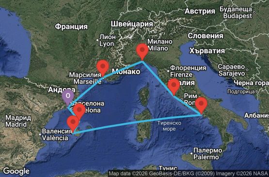 Маршрут на круиз 7 дни Испания, Италия, Франция - BCN07A92