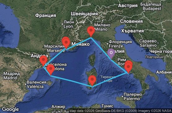 Маршрут на круиз 7 дни Италия, Франция, Испания - CIV07ABG