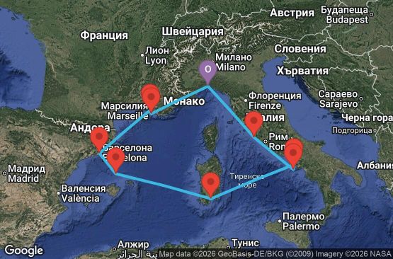 Маршрут на круиз 7 дни Италия, Франция, Испания - GOA07A3C