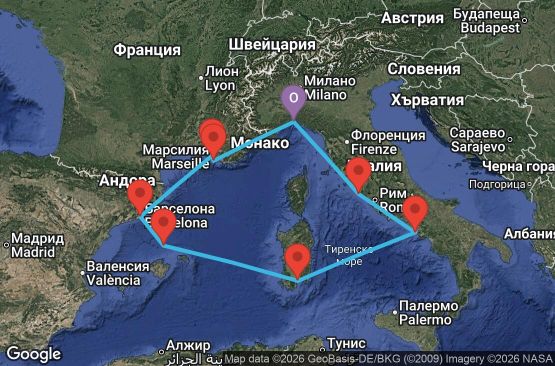 Маршрут на круиз 7 дни Италия, Франция, Испания - GOA07A3D