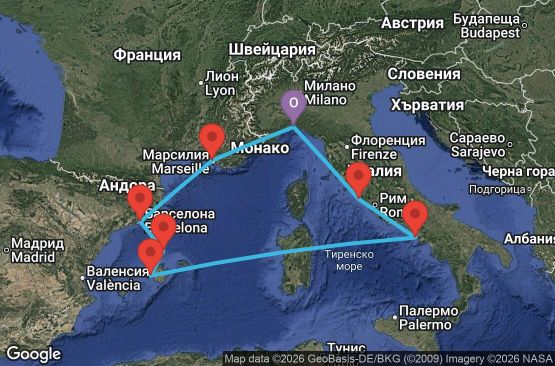 Маршрут на круиз 7 дни Италия, Франция, Испания - GOA07A3F