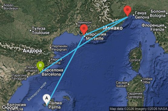 Маршрут на круиз 3 дни Испания, Франция, Италия - PMI03A0M
