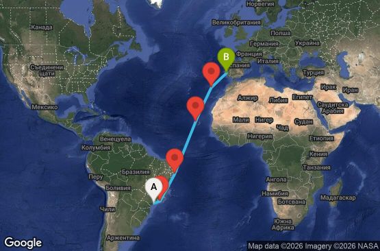 Маршрут на круиз 14 дни Бразилия, Кабо Верде, Португалия - UZIZ
