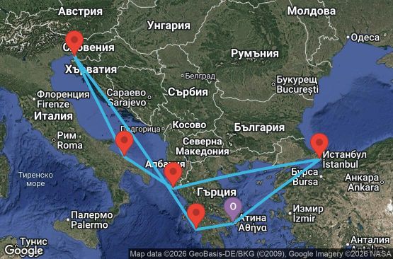 Маршрут на круиз 8 дни Гърция, Турция, Италия - UZJD