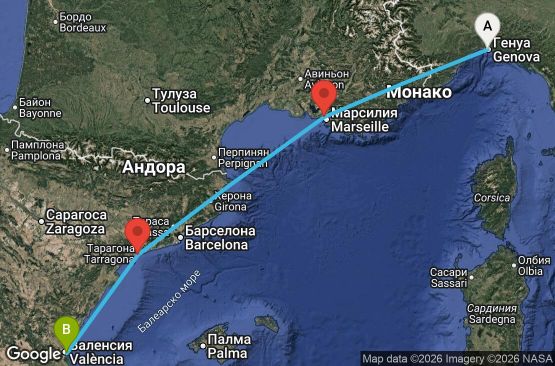 Маршрут на круиз 3 дни Италия, Франция, Испания - UYNV