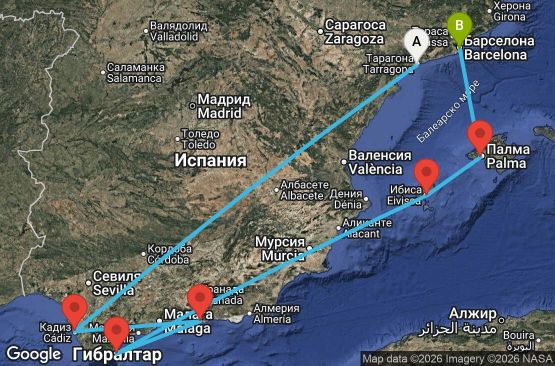Маршрут на круиз Europe - Other (TAR/BCN) - DAWN07CNNTARBCN